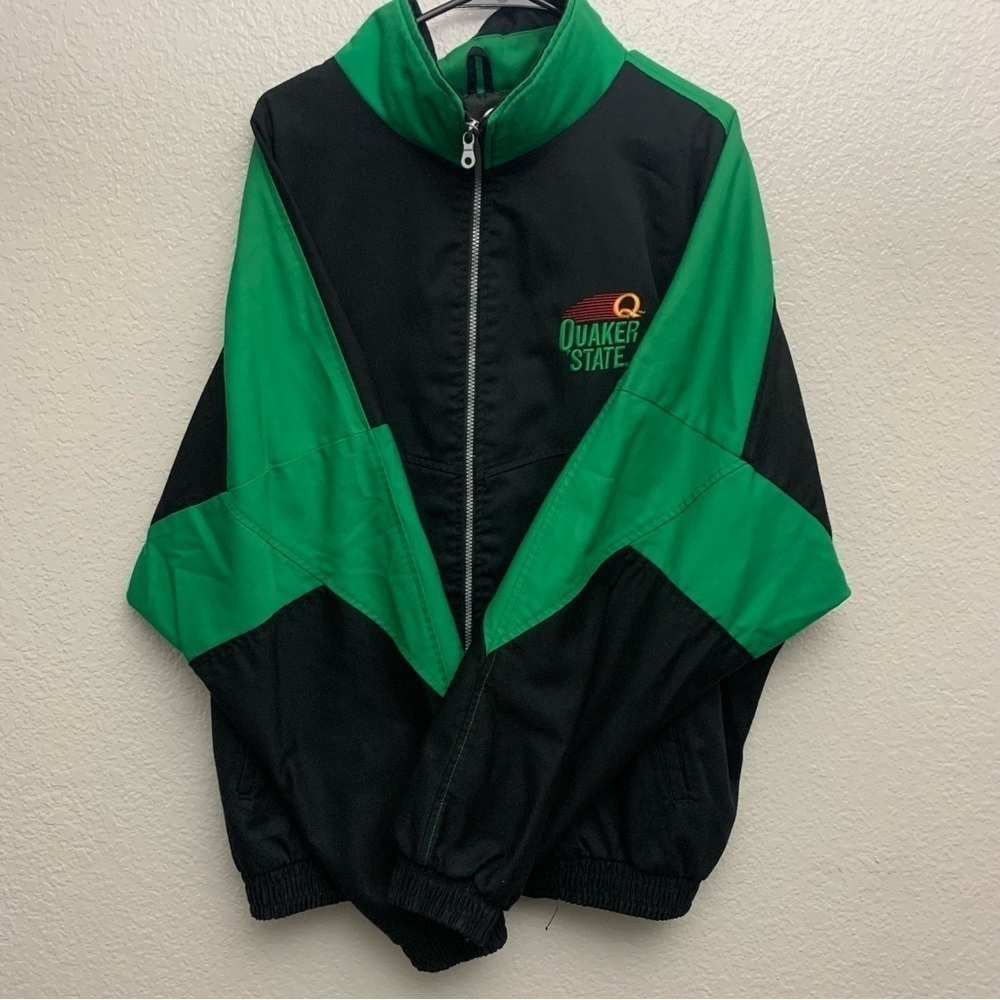 Vintage 1995 Ashley Sewn Products Quaker State Racing Green & Black Jacket XXL
